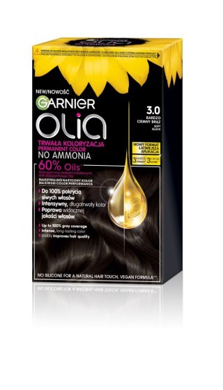 GARNIER Olia Farba do włosów nr 3.0 Soft Black - Bardzo ciemny brąz