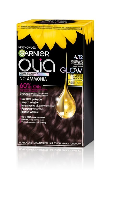 GARNIER Olia Farba do włosów nr 4.12 Dark Brown - Opalizujący ciemny brąz GARNIER Olia Farba do włosów nr 4.12 Dark Brown - Opalizujący ciemny brąz