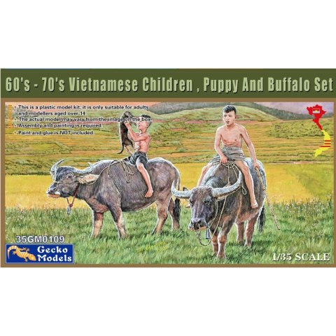 Gecko Models 35GM0109 60'-70's Vietnamese Children, Puppy and Buffalo Set