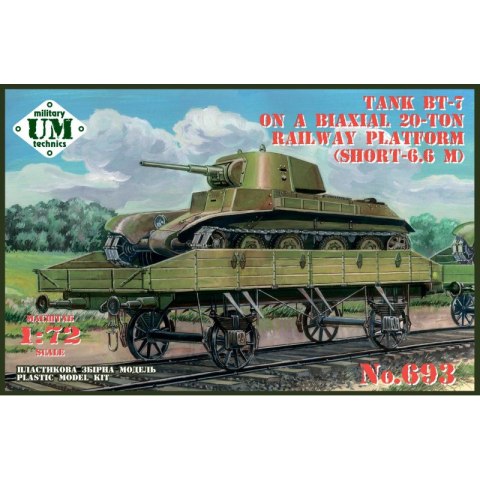 Ummt 693 BT-7 Tank on a Bi-axial 20 ton Railway Platform (short - 6,6 m)