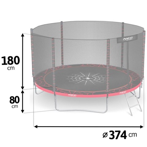 Trampolina ogrodowa 12ft/374cm z siatką zewnętrzną i drabinką Neo-Sport