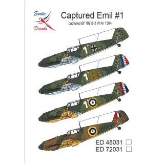 Exotic Decals 48031 Captured Emil #1 Captured Bf 109 E-3 W.Nr 1304