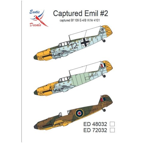 Exotic Decals 48032 Captured Emil #2 Captured Bf 109 E-4/B W.Nr 4101