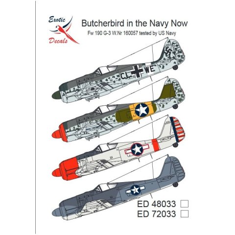 Exotic Decals 48033 Butcherbird in the Navy Now Fw 190 G-3 W.Nr 160057 Tested by US Navy