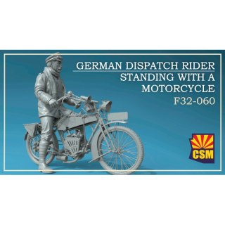 Copper State Models F32-060 German Dispatch Rider Standing with a Motorcycle