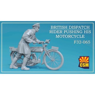 Copper State Models F32-065 British Dispatch Rider Pushing His Motorcycle