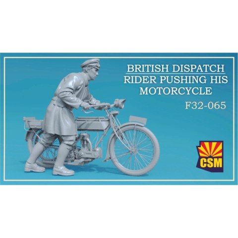 Copper State Models F32-065 British Dispatch Rider Pushing His Motorcycle
