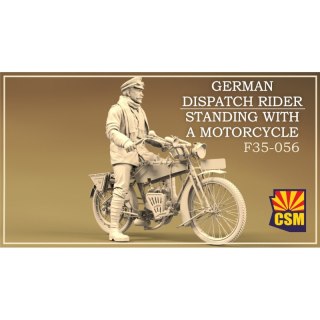 Copper State Models F35-056 German Dispatch Rider Standing with a Motorcycle