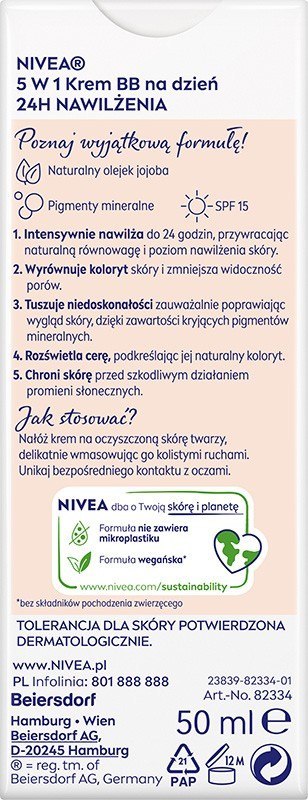 NIVEA 24H Nawilżenia Krem BB 5w1 na dzień - odcień ciemny 50 ml