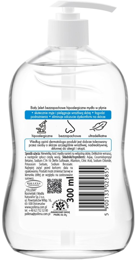 BIAŁY JELEŃ Mydło w płynie bezzapachowe hipoalergiczne 300 ml BIAŁY JELEŃ Mydło w płynie bezzapachowe hipoalergiczne 300 ml