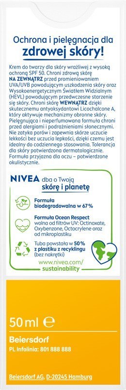 NIVEA SUN Krem SPF 50 skóra wrażliwa&