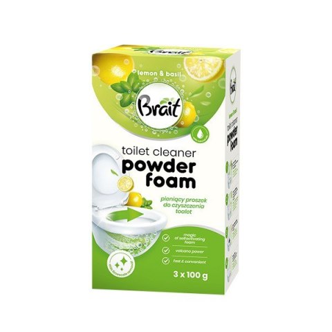 BRAIT Wulkan Pieniący proszek do czyszczenia toalet Lemon & Basil 3 x 100 g BRAIT Wulkan Pieniący proszek do czyszczenia toalet Lemon & Basil 3 x 100 g