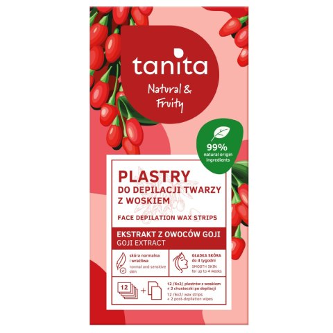 TANITA Natural & Fruity Plastry do depilacji twarzy z woskiem - z ekstraktem z owoców Goji 12 sztuk (6x2)+ 2 chusteczki po dep TANITA Natural & Fruity Plastry do depilacji twarzy z woskiem - z ekstraktem z owoców Goji 12 sztuk (6x2)+ 2 chusteczki po dep