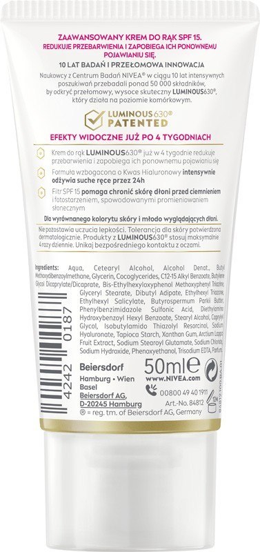 NIVEA LUMINOUS630® Krem do rąk przeciw przebarwieniom 50 ml NIVEA LUMINOUS630® Krem do rąk przeciw przebarwieniom 50 ml