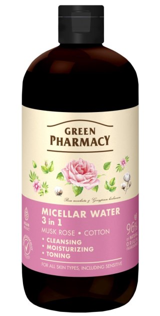 GREEN PHARMACY Woda micelarna 3w1 Róża piżmowa i Bawełna 500 ml