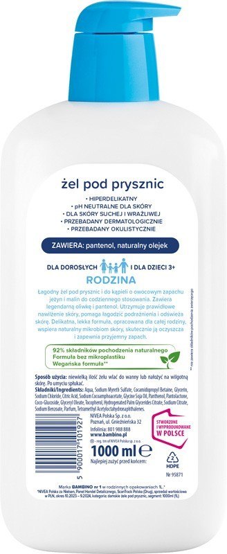 NIVEA BAMBINO RODZINA Żel 1000ml p/prysz malina& NIVEA BAMBINO RODZINA Żel 1000ml p/prysz malina&
