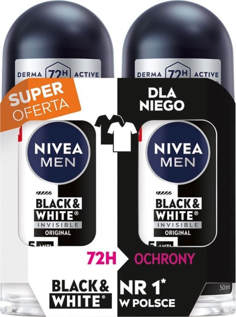 NIVEA DEO Roll-on_Duo męski B&W Inv.Origin 2x50ml NIVEA DEO Roll-on_Duo męski B&W Inv.Origin 2x50ml
