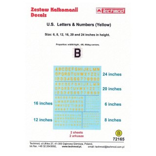 Techmod 72165 U.S. Letters & Numbers (Yellow)