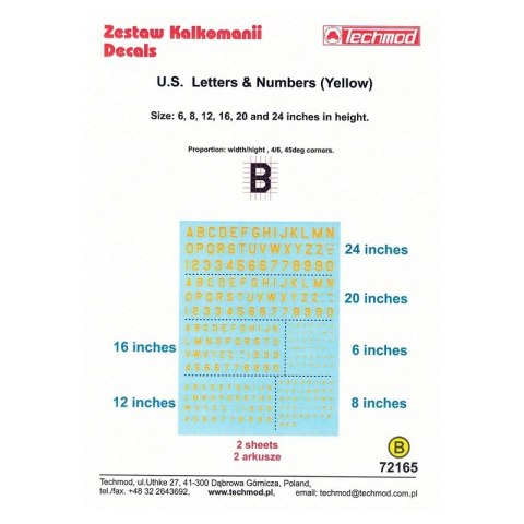 Techmod 72165 U.S. Letters & Numbers (Yellow)