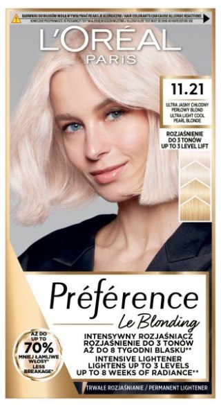 LOREAL Preference Farba do włosów 11.21 - Ultra Jasny Chłodny Perłowy Blond 1 op.