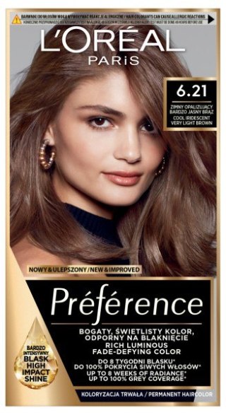 LOREAL Preference Farba do włosów 6.21 - Zimny Opalizujący Bardzo Jasny Brąz 1 op.