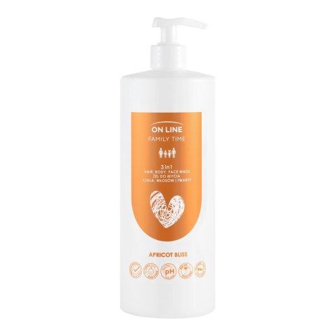 ON LINE Family Time Żel do mycia ciała ,włosów i twarzy 3w1 - Apricot Bliss 850 ml ON LINE Family Time Żel do mycia ciała ,włosów i twarzy 3w1 - Apricot Bliss 850 ml