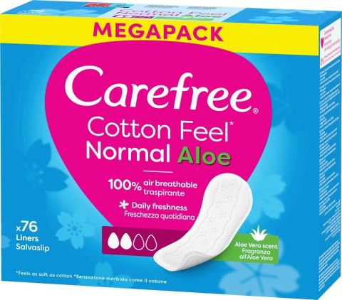 CAREFREE Cotton Feel Normal Aloe Wkładki higieniczne o zapachu aloesowym 1 op. - 76 szt. CAREFREE Cotton Feel Normal Aloe Wkładki higieniczne o zapachu aloesowym 1 op. - 76 szt.
