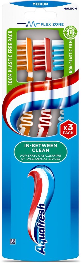 AQUAFRESH Szczoteczka do zębów In-Between Clean - medium(średnia) TRIO 3 sztuki AQUAFRESH Szczoteczka do zębów In-Between Clean - medium(średnia) TRIO 3 sztuki