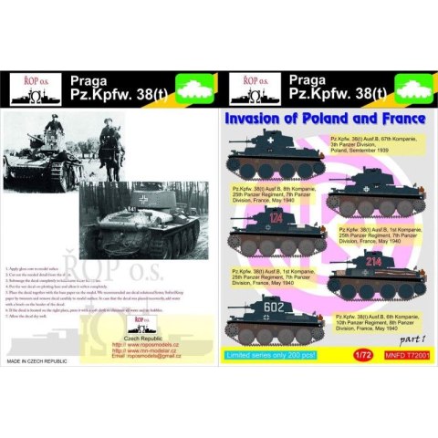 ROP o.s. MNFDT72001 1:72 Praga Pz.Kpfw. 38(t) - Invasion of Poland and France