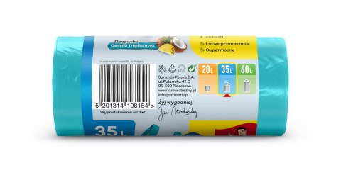 JAN NIEZBĘDNY Worki na śmieci HD z uszami 35 L - zapach owoców tropikalnych 20 sztuk
