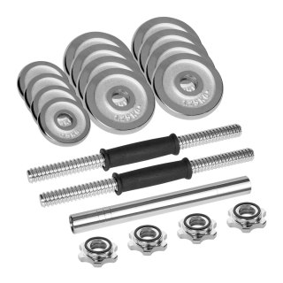 Hantle żeliwne chromowane regulowane w walizce z gryfem, zestaw 15kg REBEL ACTIVE