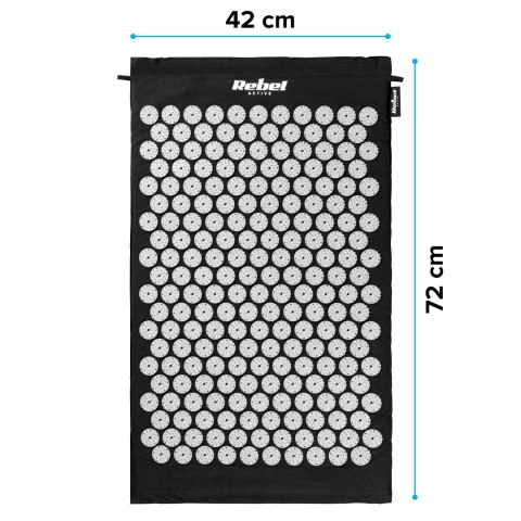 Mata zdrowotna z kolcami do akupresury z poduszką, 72x42cm, szare kolce, Rebel Active