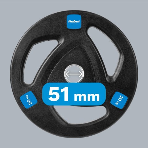 Obciążenie żeliwne olimpijskie gumowane zestaw 2x20kg, otwór 51mm , REBEL ACTIVE