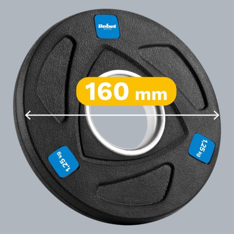 Obciążenie żeliwne olimpijskie gumowane zestaw 4x1.25kg, otwór 51mm , REBEL ACTIVE