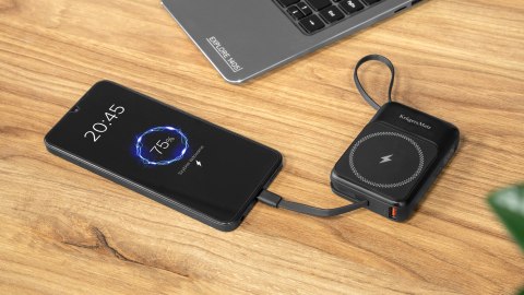 POWERBANK indukcyjny Kruger&Matz 10000 mAh magnetyczny z kablem niebieski