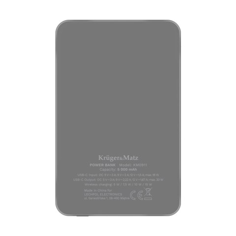 POWERBANK indukcyjny Kruger&Matz 5000 mAh magnetyczny szary