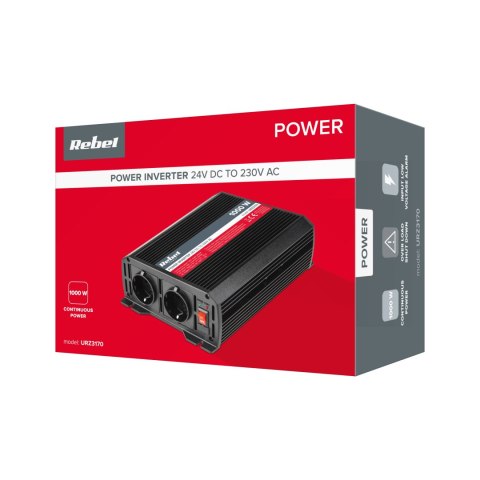 Przetwornica REBEL 24V/230V 1000W 2 gniazda typu F :niemieckie