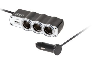 Rozgałęziacz gniazda zapalniczki x3 z kablem i USB