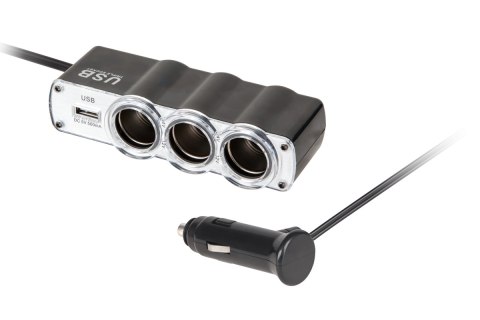 Rozgałęziacz gniazda zapalniczki x3 z kablem i USB