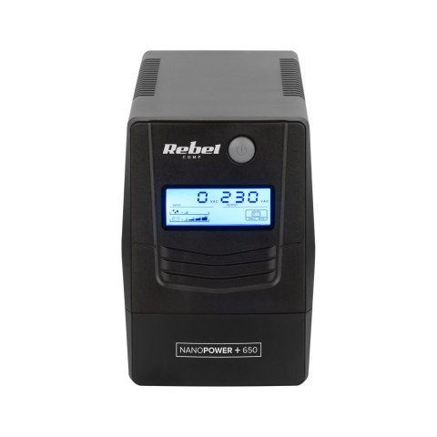 Zasilacz awaryjny komputerowy UPS REBEL model Nanopower Plus 650 ( offline, 650VA / 360W , 230 V , 50Hz , LCD , USB , RJ45 )