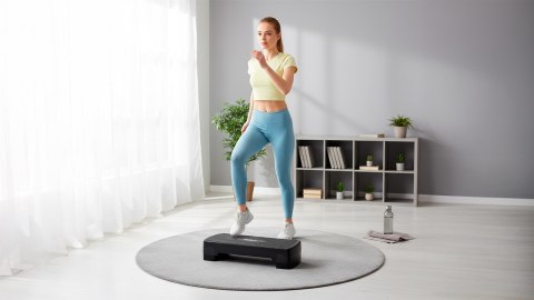 Step do aerobiku i ćwiczeń fitness, 2 stopnie, 68cm, czarny, REBEL ACTIVE