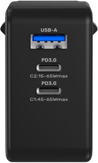 Ładowarka sieciowa Unitek GaN, PD 65W, podróżna, 3 porty