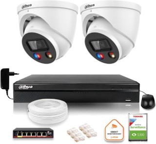 Zestaw monitoringu IP Dahua TIOC 8mpx 4K 2 kamery IPC-HDW3849H-AS-PV-0280B-S5 rejestrator z dyskiem do pracy ciągłej