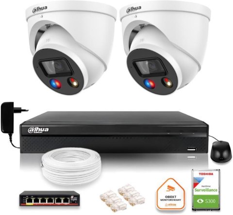 Zestaw monitoringu IP Dahua TIOC 8mpx 4K 2 kamery IPC-HDW3849H-AS-PV-0280B-S5 rejestrator z dyskiem do pracy ciągłej