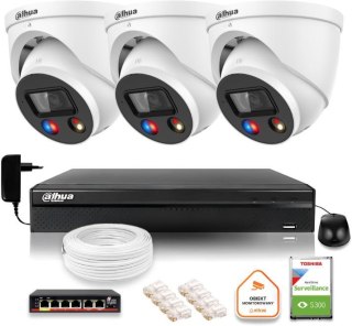 Zestaw monitoringu IP Dahua TIOC 8mpx 4K 3 kamery IPC-HDW3849H-AS-PV-0280B-S5 rejestrator z dyskiem do pracy ciągłej