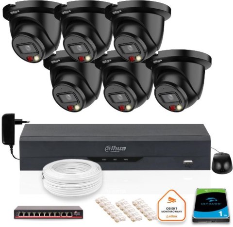 ZESTAW 6 Kamer czarnych IP Dahua 8mpx IPC-HDW2849TM-S-IL-BLACK + DYSK