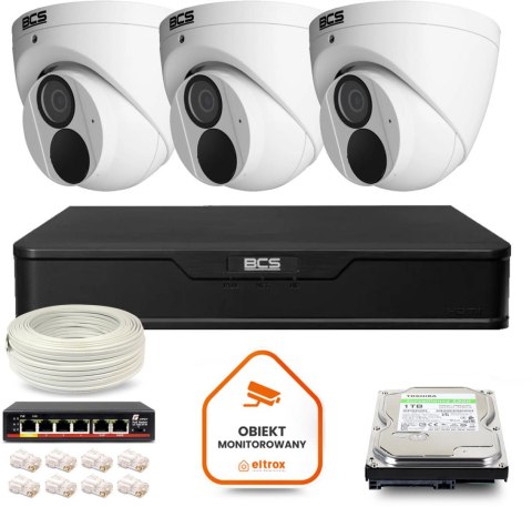 Zestaw monitoringu IP BCS Point 3x Kamera BCS-P-EIP28FWR3-Ai2 Rejestrator z dyskiem