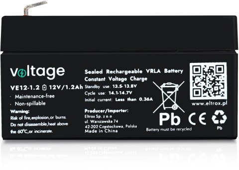 Akumulator AGM Voltage 12V 1,2Ah VE12-1.2 (Żywotność 6-9 lat)