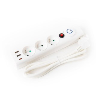FIESTA EXTENSION CORD LISTWA ZASILAJĄCA 3,0M 10A 3 SOCKET 3 USB TYPE E FRENCH WHITE [46087]