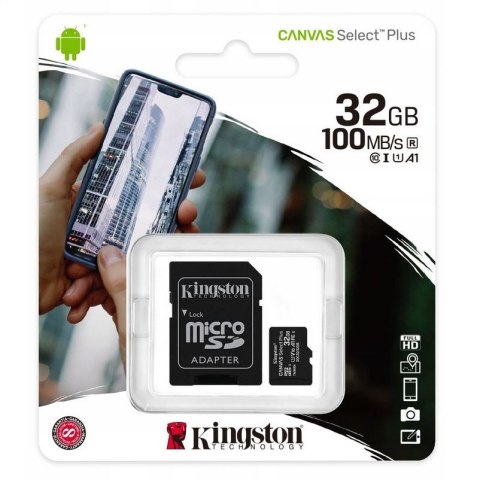 Kingston 32GB micSDHC Canvas Select Plus 100R A1 C10 Card + SD adapter SDCS2/32GB